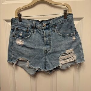 Levi Red Tab Light Blue Distressed Jean Shorts